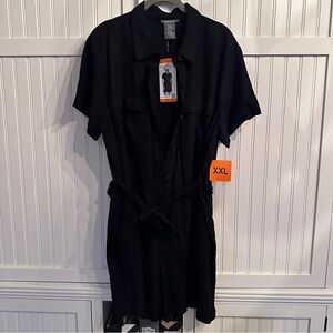 Matty M Black Short Sleeve Button Front Romper (NWT)